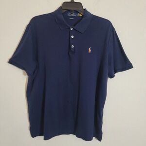 Polo Ralph Lauren Blue Collared Polo Shirt Golf Casual Large Classic Flesh Pony